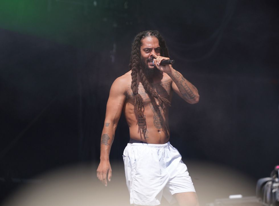 \u200bBob Vylan performing on the West Holts Stage, during the Glastonbury Festival