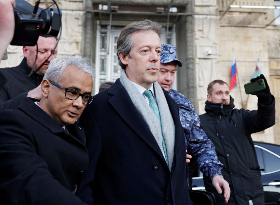 \u200bBritish Ambassador to Russia Nigel Casey leaves the Russian Foreign Ministry in Moscow