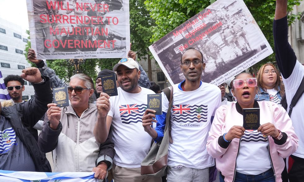 \u200bChagossians protesting outside the High Court