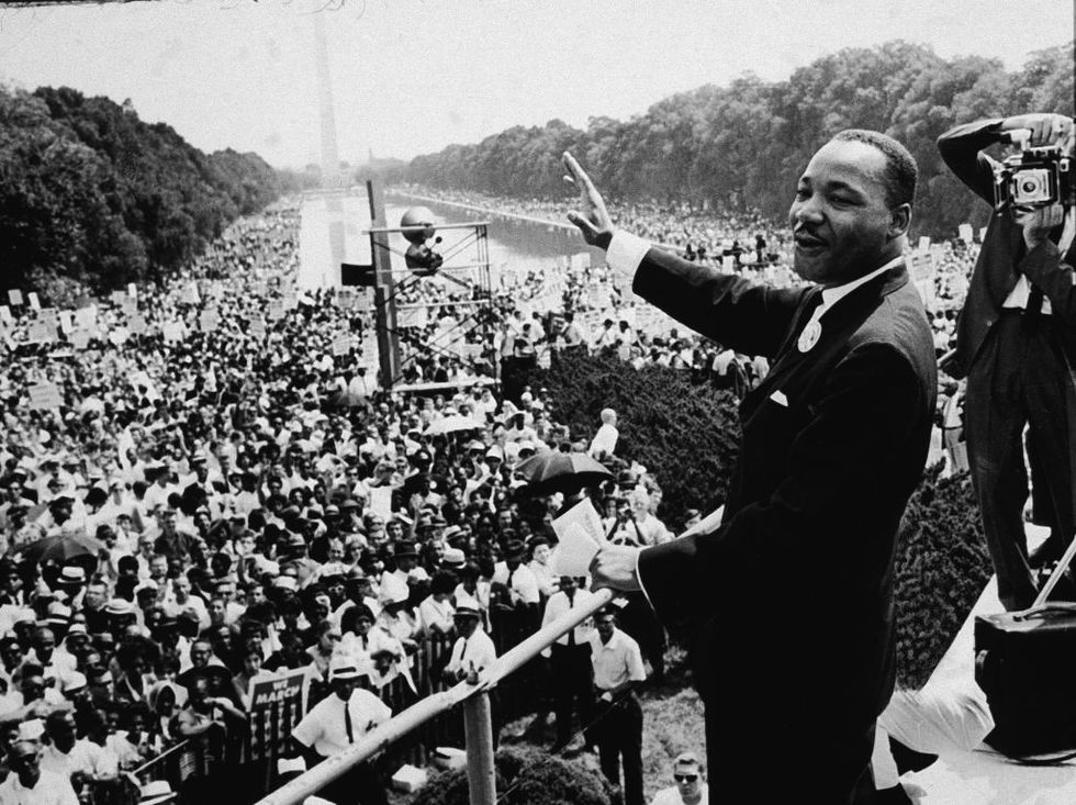 \u200bCivil Rights leader Dr Martin Luther King Jr speaks in 1963