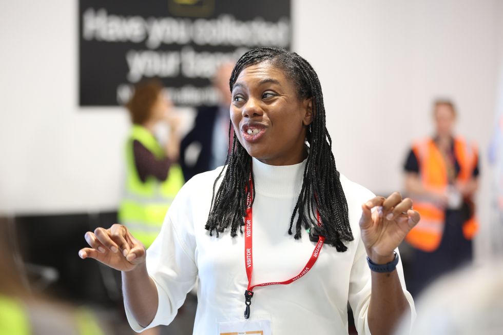 \u200bConservative Party leader Kemi Badenoch during a visit to Stansted Airport in Essex.