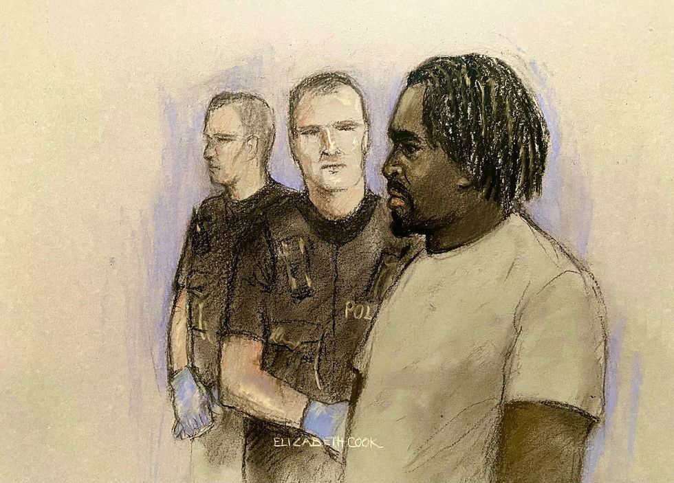 \u200bCourt artist drawing by Elizabeth Cook of Anthony Esan,