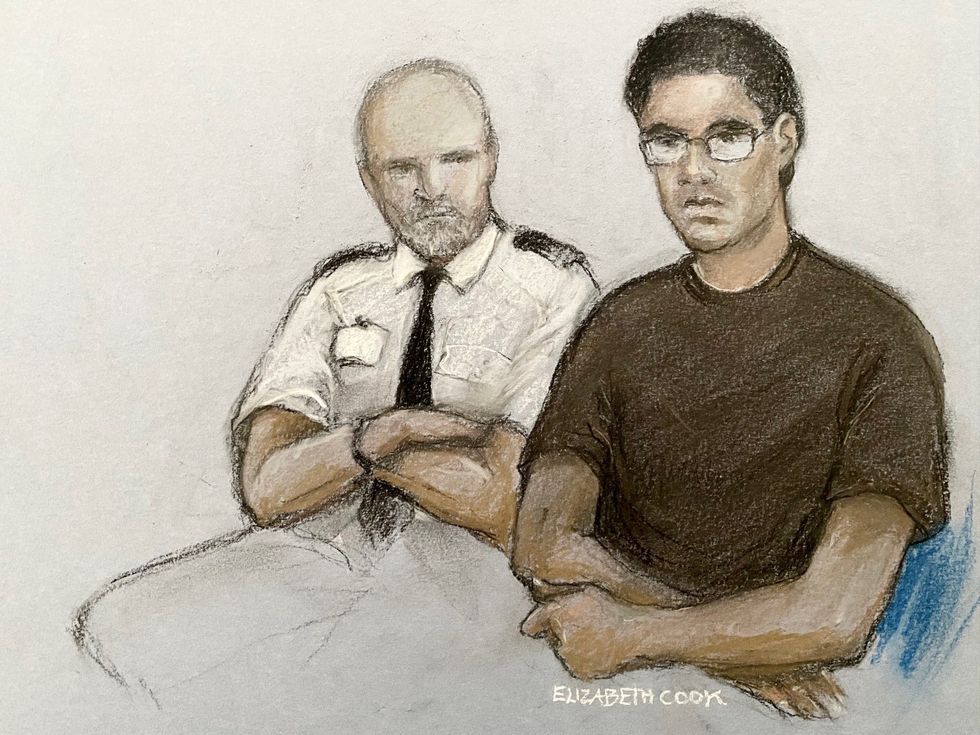 \u200bCourt artist drawing of Nicholas Prosper appearing in the dock at Luton Crown Court
