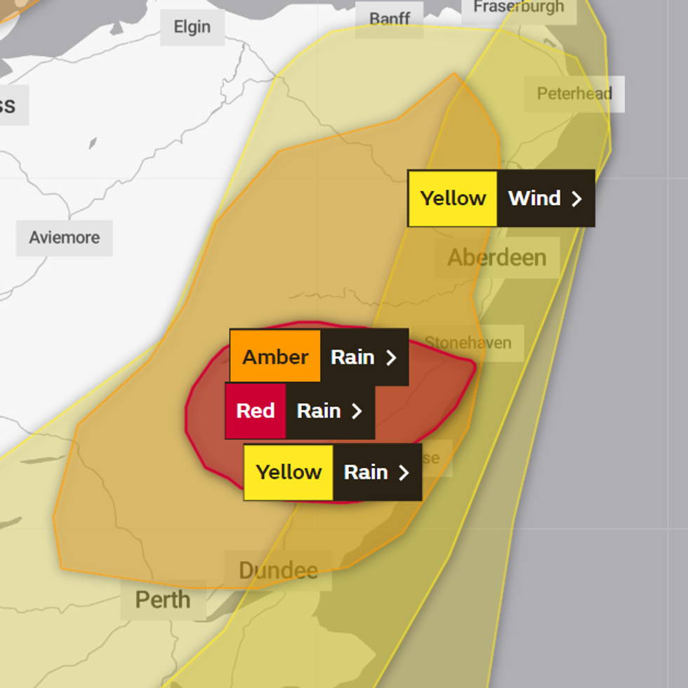 \u200bCurrent weather warnings in place in east Scotland