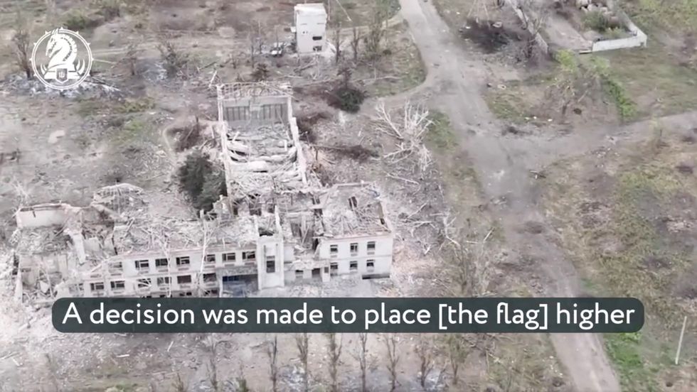 \u200bDamaged buildings are seen in Robotyne, Ukraine, in this screen grab obtained from a handout video released on August 28, 2023 from the Ukrainian Ministry of Defence