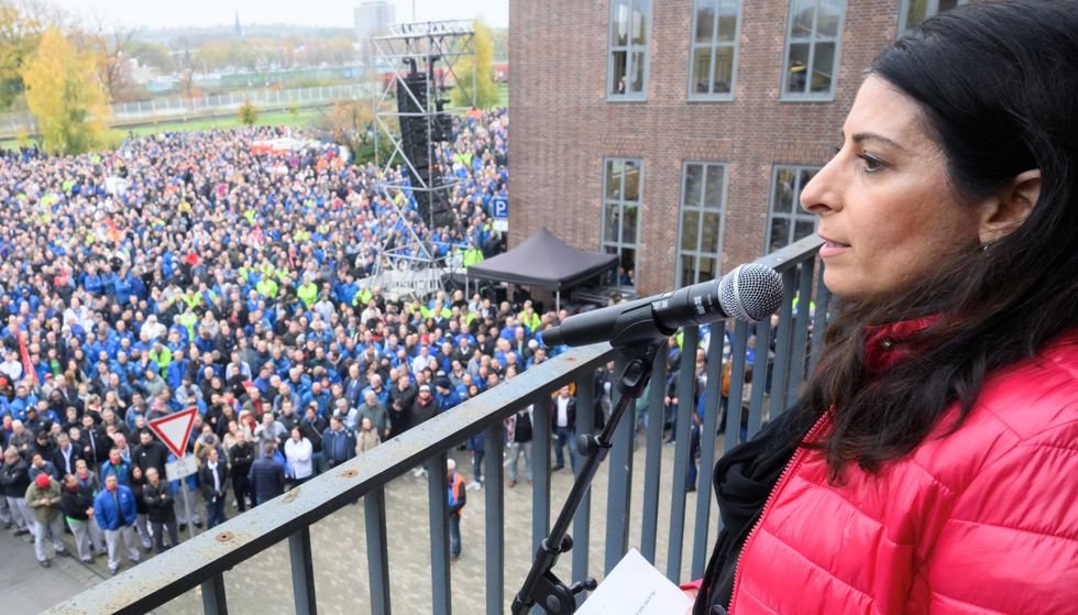 \u200bDaniela Cavallo, Chairwoman of the General and Group Works Council of Europe\u2019s largest carmaker Volkswagen AG speaks to employees