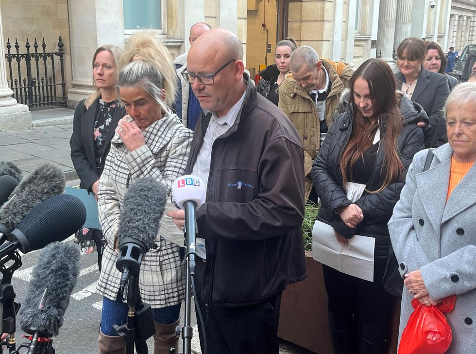 \u200bDavid Knight, the uncle of Mason Rist, speaks to the media with his sister Nikki Knight, Mason's mother, outside Bristol Crown Cour