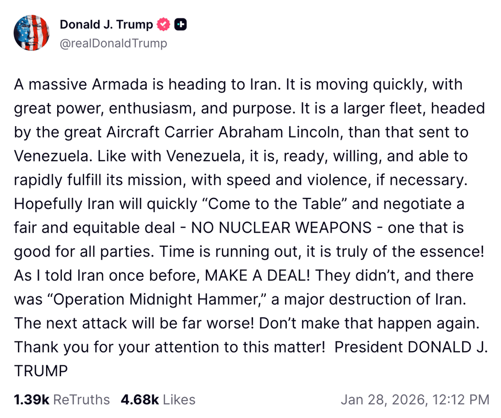 \u200bDonald Trump iran truth social