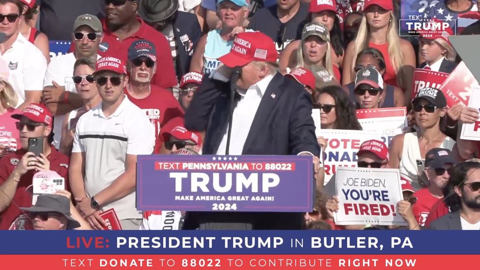 \u200bDonald Trump reaches to clutch his ear