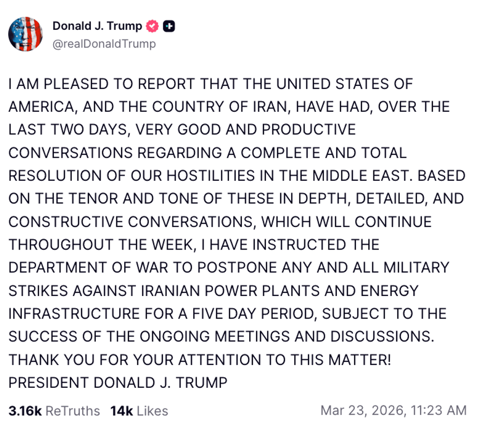 \u200bDonald Trump's Truth social post