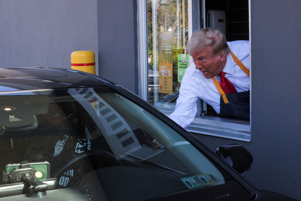 \u200bDonald Trump speaks to voters from a drive-through window