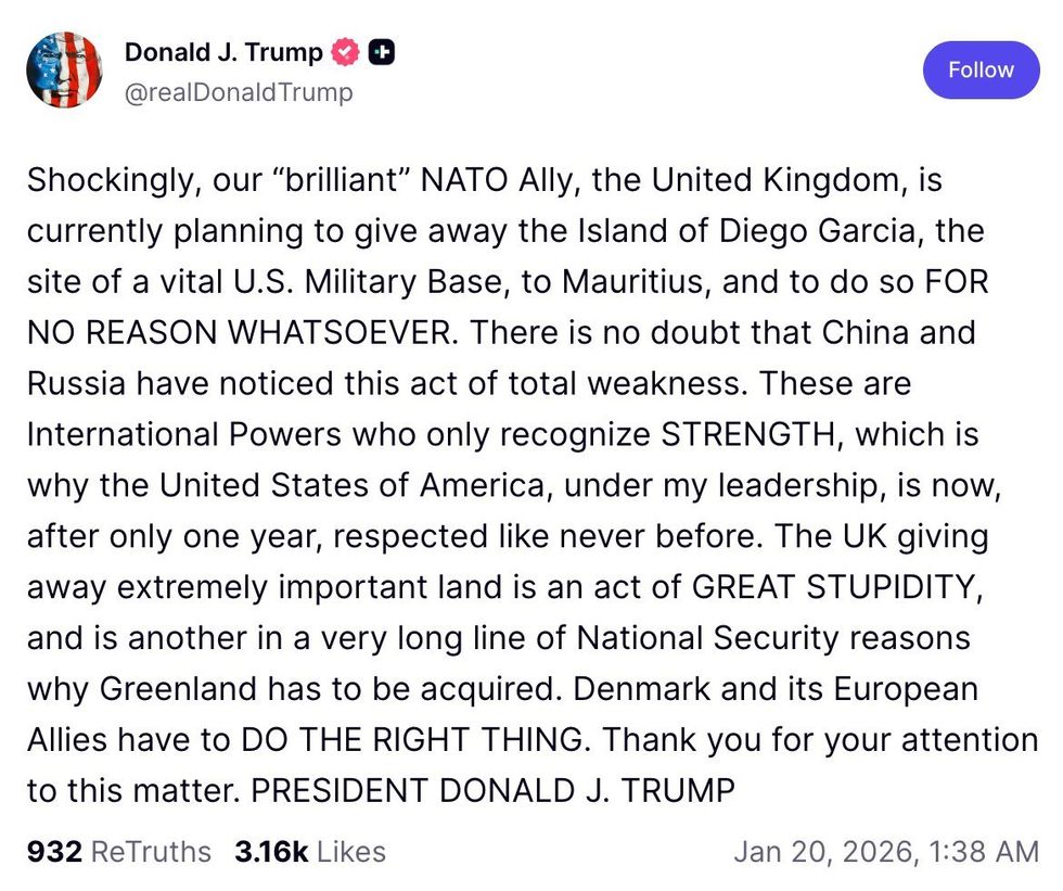 u200bDonald Trump Truth Social post