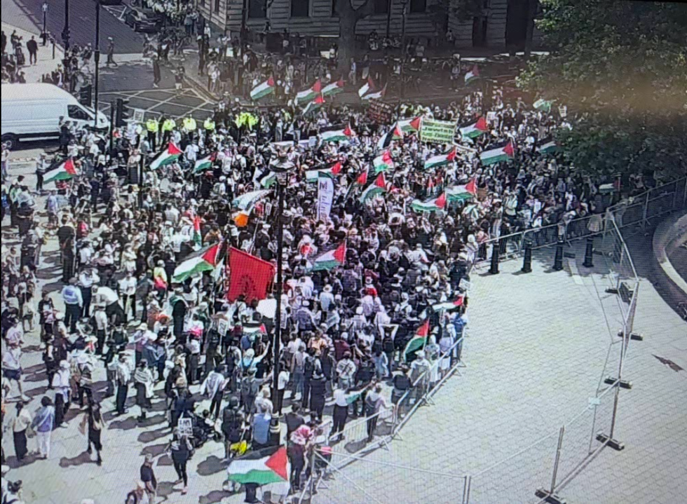 \u200bDozens of protesters have arrived in Trafalgar Square
