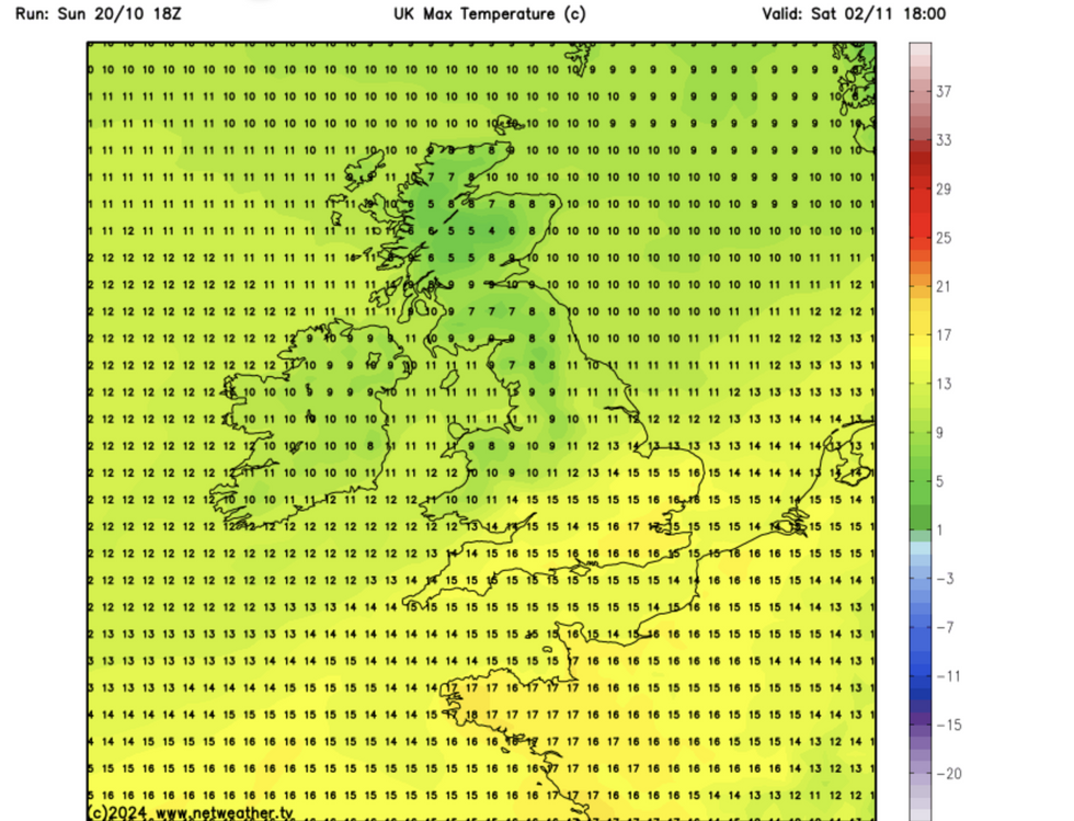 \u200bEarly October temperatures in the high teens