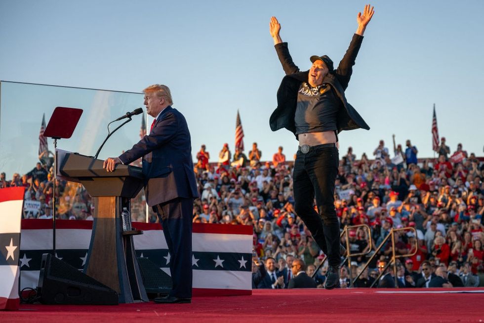 \u200bElon Musk jumps on stage as he joins former Donald Trump