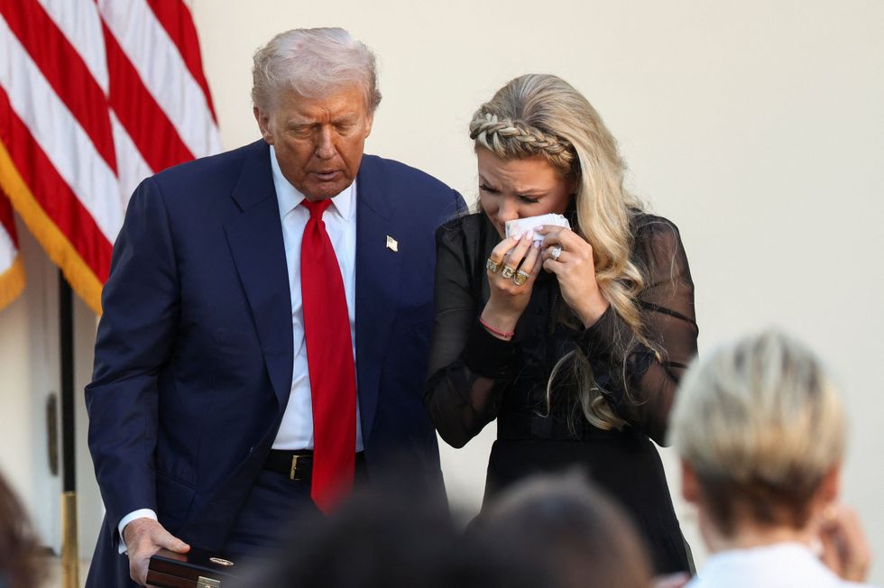 \u200bErika Kirk in tears just before receiving the medal of freedom