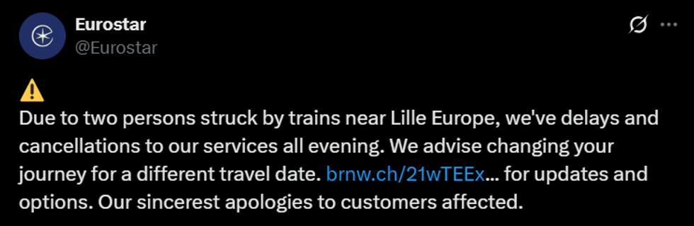 \u200bEurostar provided information about delays on social media