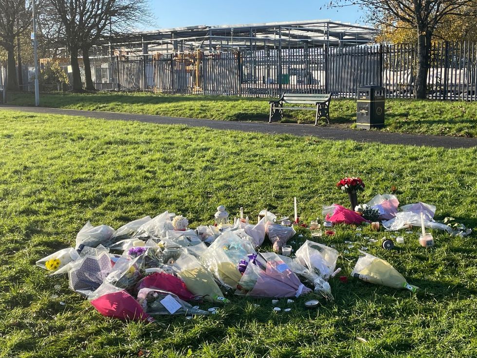 \u200bFloral tributes left at the scene in at Stowlawn playing fields