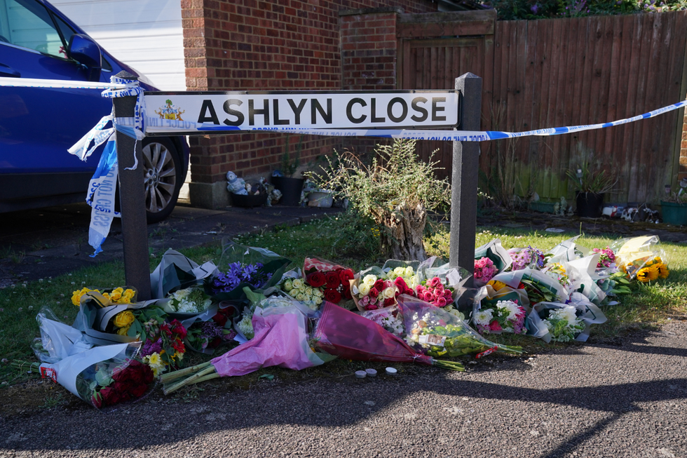 \u200bFloral tributes left at the scene in Hertfordshire