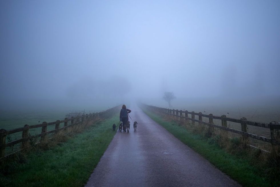 \u200bFog envelopes the Cheshire countryside as temperatures become wintry on November 18, 2024 in Northwich,