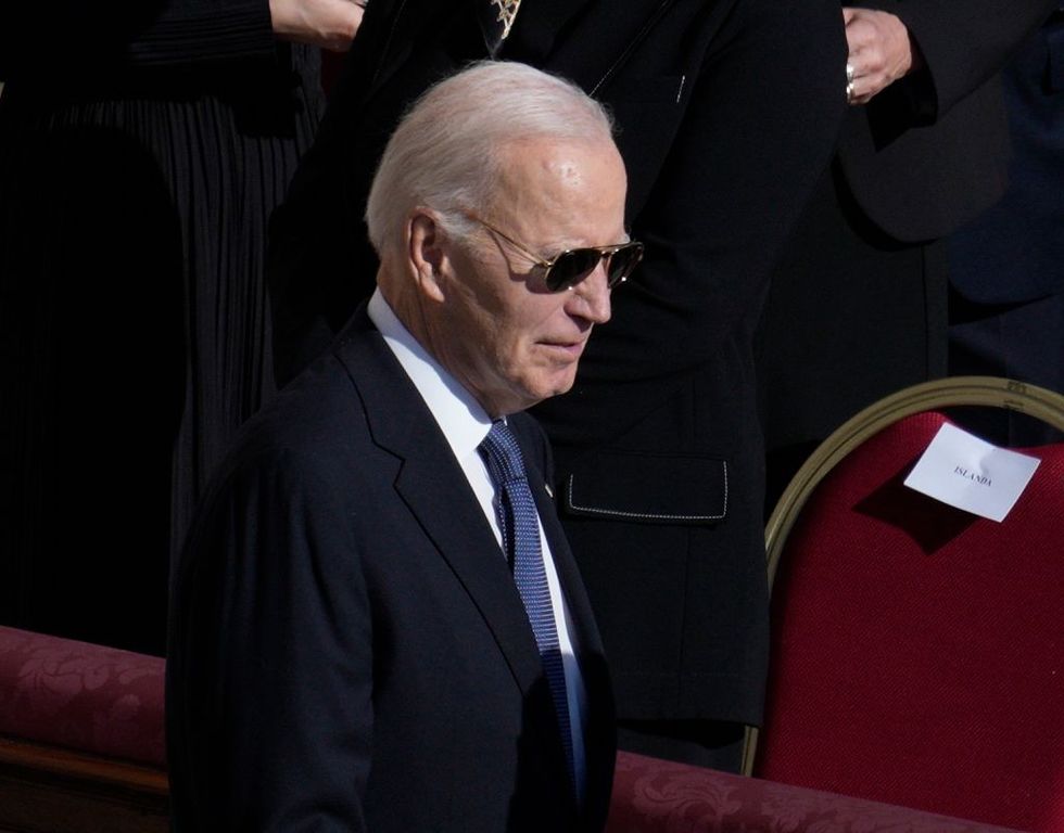 \u200bFormer US president Joe Biden is seen arriving at the Pope's Funeral at the Vatican in Rome