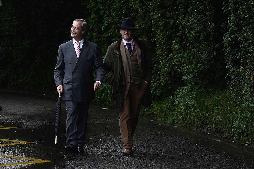 \u200bGawain Towler with Nigel Farage, pictured on the day of the EU Referendum 2016