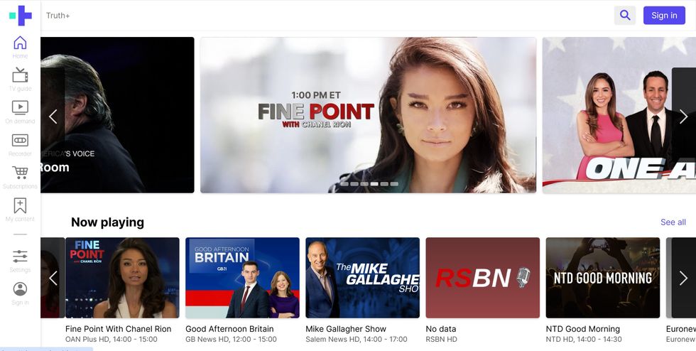 \u200bGB News features prominently on the Truth+ homepage