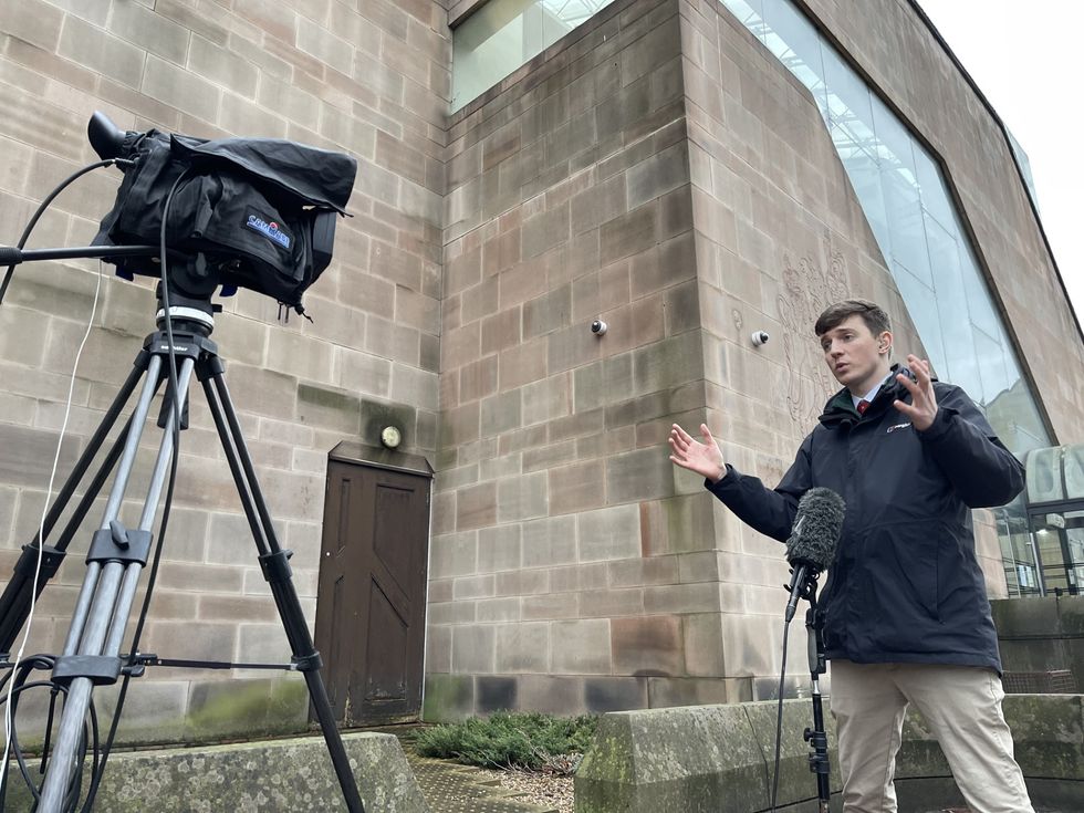 \u200bGB News' Will Hollis reporting outside Nottingham Crown Court