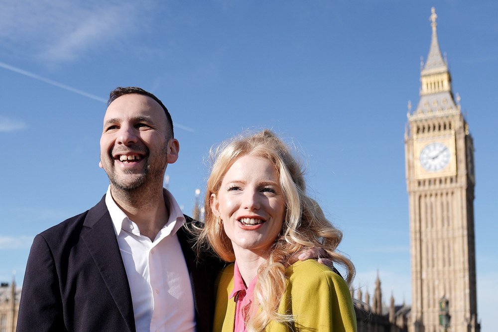 \u200bGreen Party Zack Polanski with Gorton and Denton MP Hannah Spencer