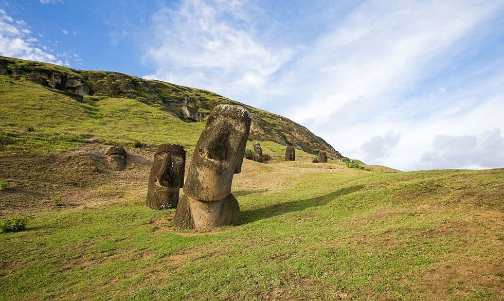 \u200bHeads of moai in Rano Raraku in the Rapa Nui National Park on Easter Island