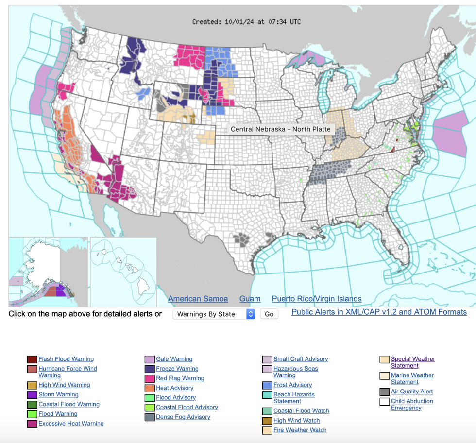 \u200bHeat and wildfire alerts - October 2024