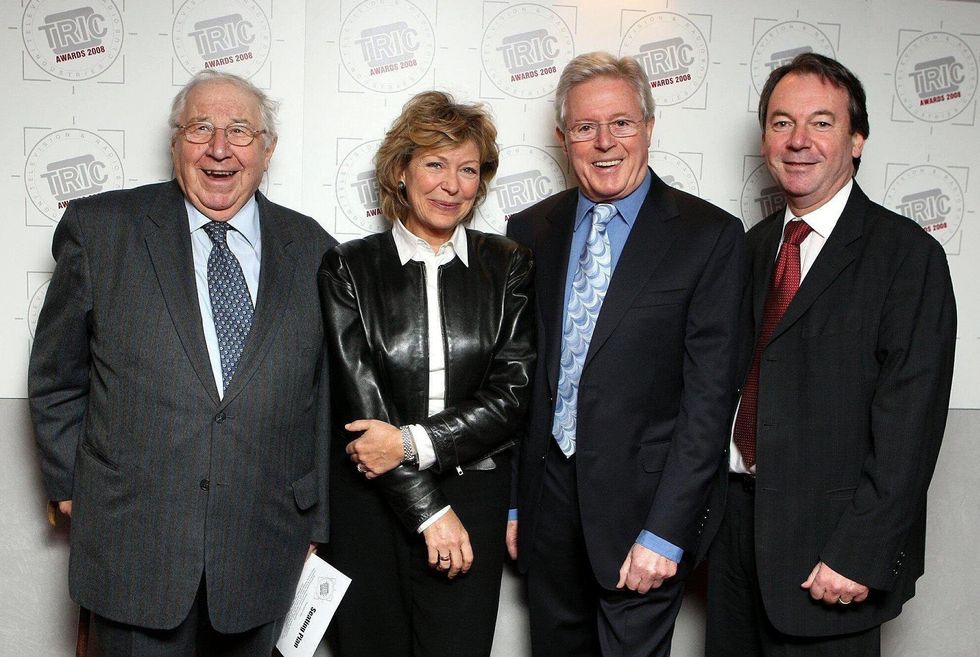\u200bHenry Sandon, Hilary Kay Michael Aspel and Eric Knowles from the Antiques Roadshow during the TRIC Awards held at the Grosvenor Hotel in London
