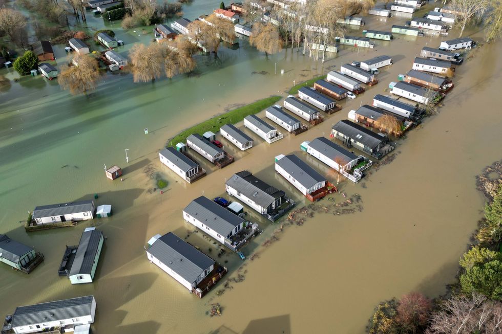 \u200bHoliday homes at the Billing Aquadrome in Northampton surrounded by water due to rising water caused by Storm Henk in January