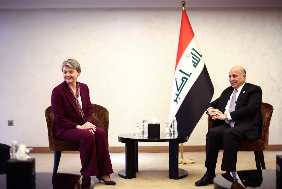 \u200bHome Secretary Yvette Cooper speaks with Iraq's Minister of Foreign Affairs Fuad Hussein