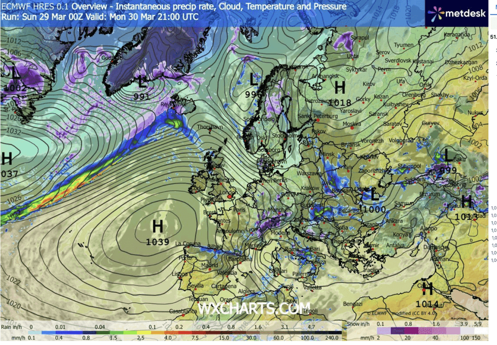 \u200bHuge Azores High stretches towards Britain