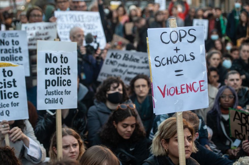 \u200bHundreds of people block the A10 and put posters on the Police Station on March 17, 2022 in