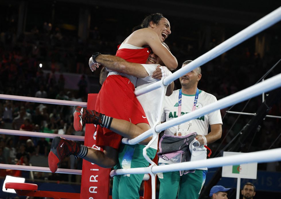 \u200bImane Khelif celebrates her gold medal win