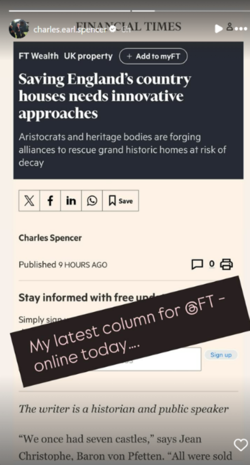 \u200bInstagram / Earl Charles Spencer