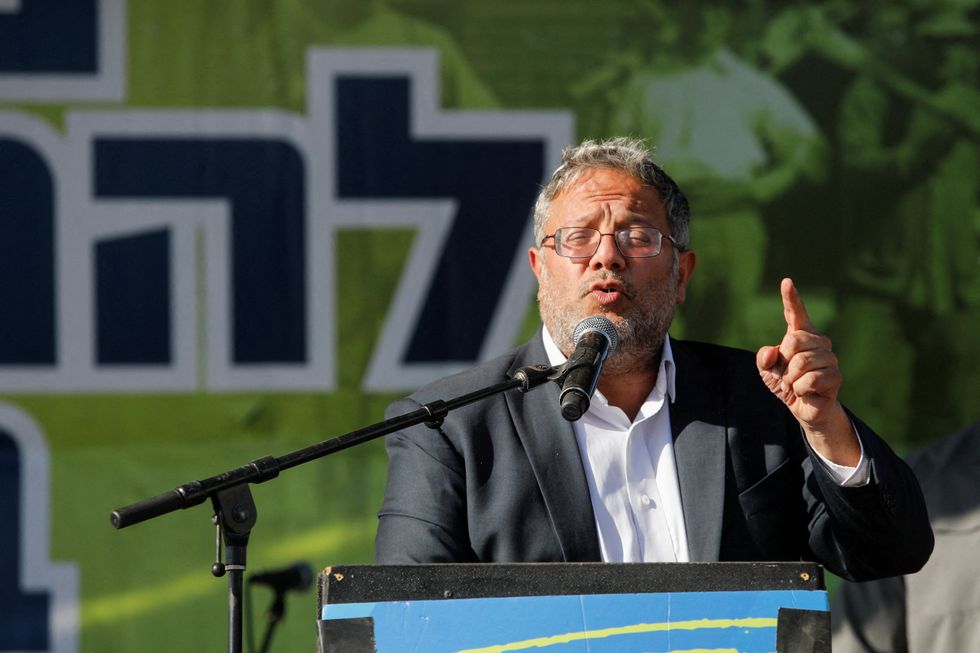 \u200bIsraeli National Security Minister Itamar Ben-Gvir speaks while a conference on the resettlement of the Gaza Strip takes place