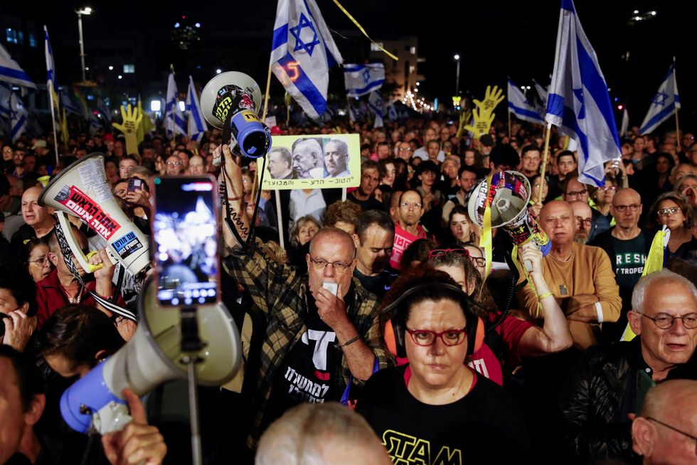 \u200bIsraelis take part in a protest against the government and its head Israeli Prime Minister Benjamin Netanyahu and demanding the release of all hostages