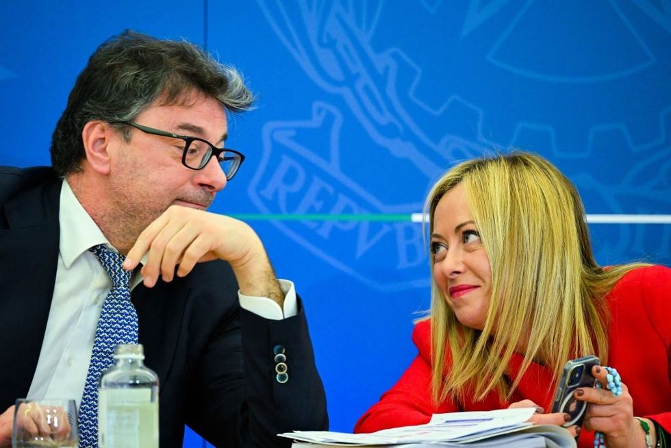 \u200bItaly's Prime Minister Giorgia Meloni and Italy's Economy Minister, Giancarlo Giorgetti