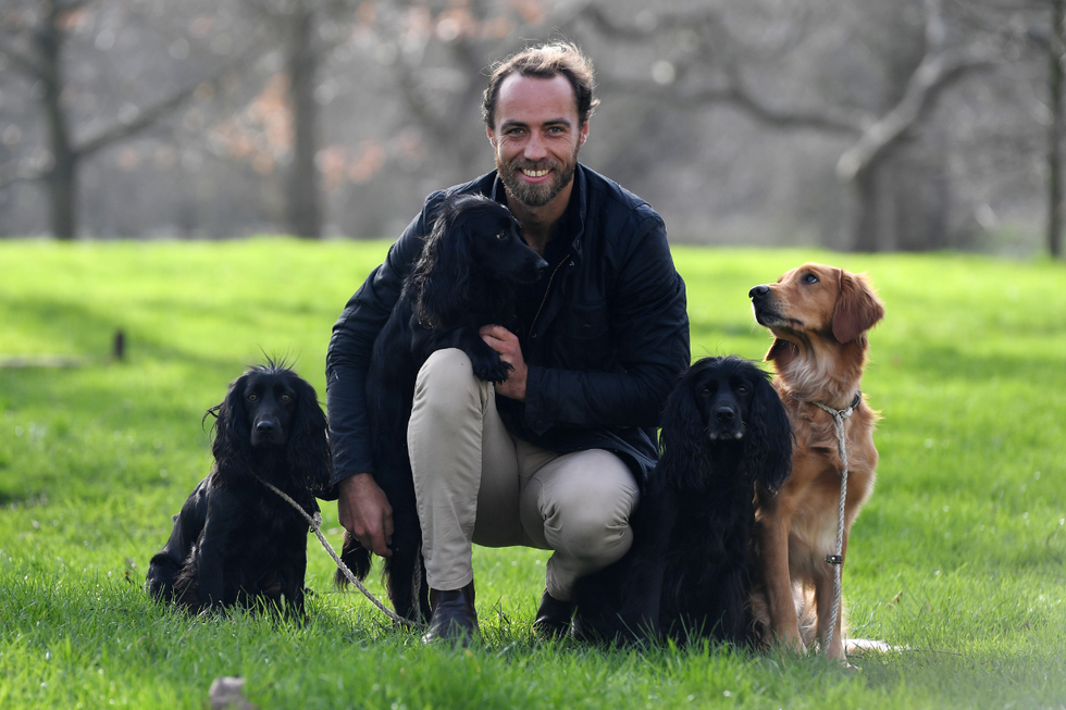 \u200bJames Middleton poses for a photograph with his dogs Inka, Luna, Ella and Mabel