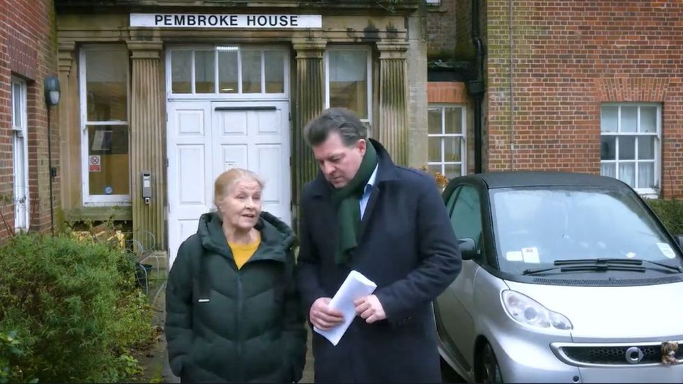 \u200bJenny Fiddler, 78 and GB News presenter Liam Halligan outside of Pembroke House