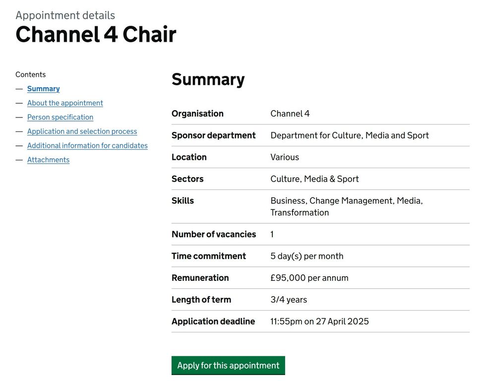 \u200bJob description for the role of Channel 4 Chair