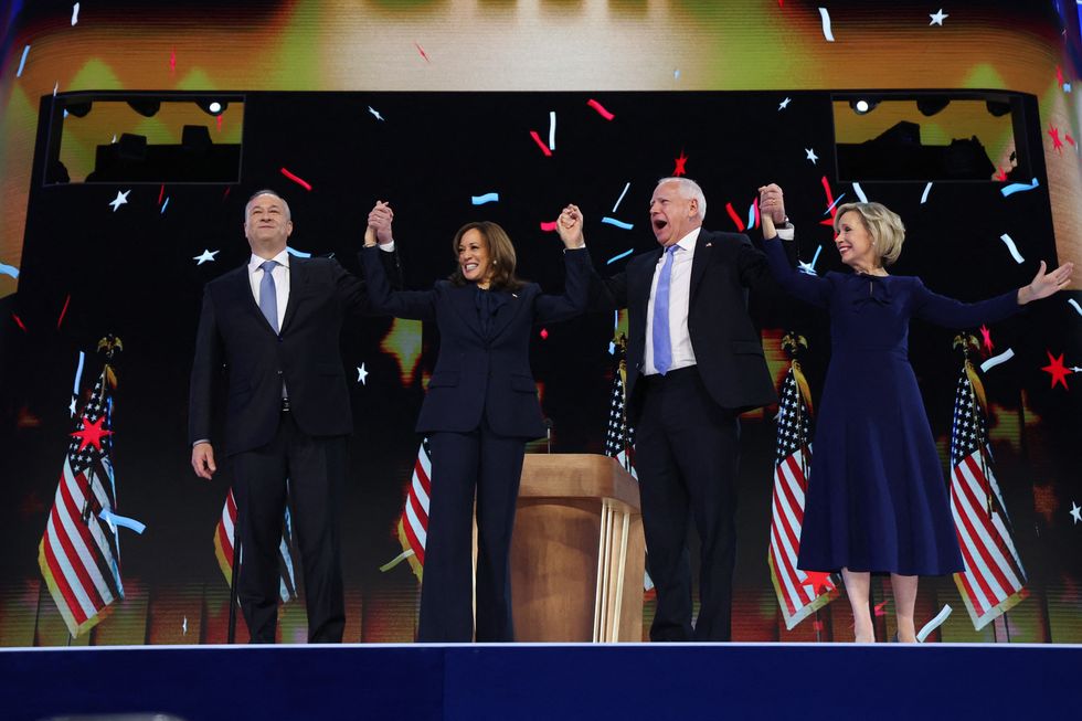 \u200bKamala Harris, Doug Emhoff, Tim Walz and his wife Gwen