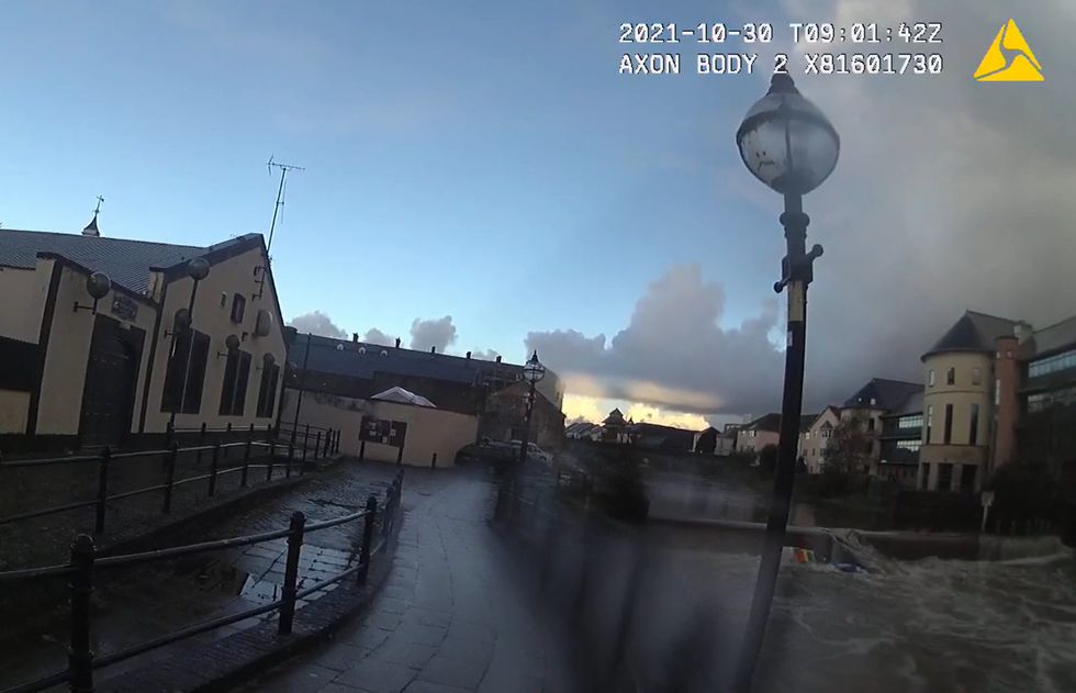 \u200bKayaks in the water at the site of the weir in Haverfordwest following the accident