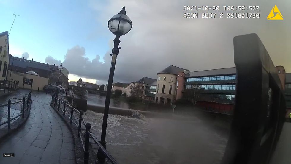 \u200bKayaks in the water at the site of the weir in Haverfordwest following the accident