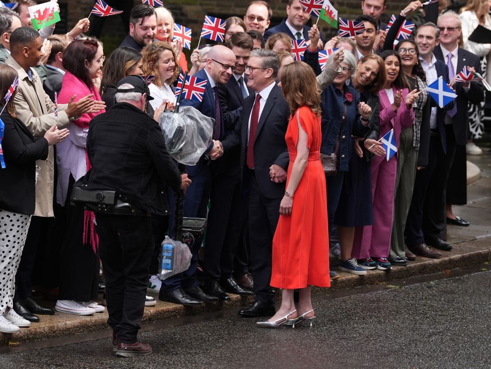 \u200bKeir Starmer greeted crowds ahead of his first speech
