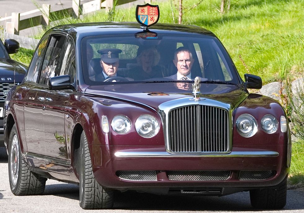 \u200bKing Charles III and Queen Camilla arrive at Crathie Kirk, near Balmoral\u200b