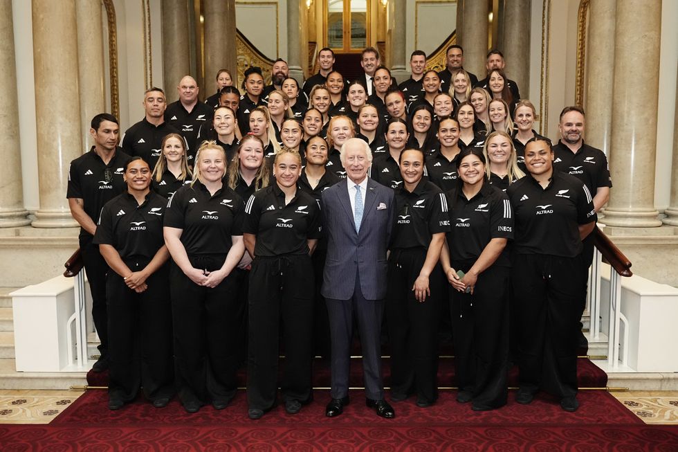 \u200bKing Charles III has his photograph taken with New Zealand's Black Ferns rugby union team